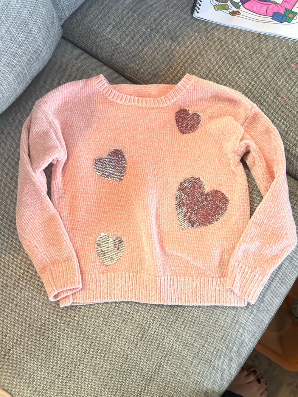 Pink Heart Chenille Sweater - Kids